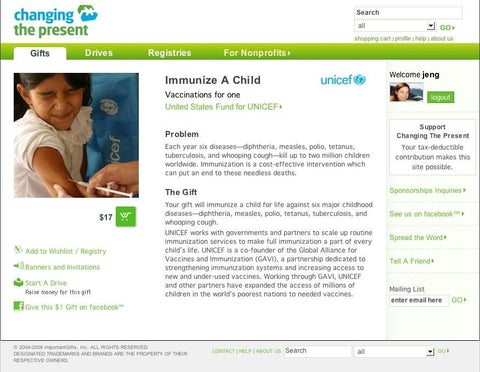 Give a gift that matters: a donation in your friend's name. This gift will fund ChangingThePresent.org's website hosting costs for one week.